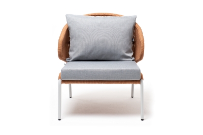 "Милан" кресло плетеное из роупа, каркас алюминий светло-серый (RAL7035) муар, роуп оранжевый меланж круглый, ткань светло-серая "Милан" кресло плетеное из роупа, каркас алюминий светло-серый (RAL7035) муар, роуп оранжевый меланж круглый, ткань светло-серая