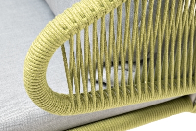 "Милан" кресло плетеное из роупа, каркас алюминий светло-серый (RAL7035) муар, роуп салатовый меланж круглый, ткань светло-серая "Милан" кресло плетеное из роупа, каркас алюминий светло-серый (RAL7035) муар, роуп салатовый меланж круглый, ткань светло-серая