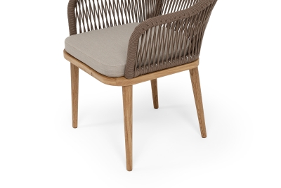 "Лион" стул плетеный из роупа, основание дуб, роуп коричневый круглый, ткань бежевая 15052