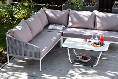 "Канны" модульная угловая лаунж-зона из роупа (веревки), цвет светло-серый "Канны" модульная угловая лаунж-зона из роупа (веревки), цвет светло-серый