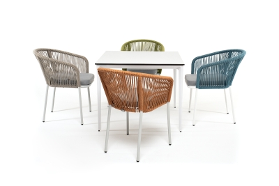 "Аркобалено" обеденная группа на 4 персоны со стульями "Марсель", каркас белый, роуп цветной