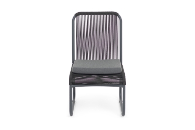 "Ането" стул плетеный из роупа, каркас алюминий темно-серый (RAL7024) муар, роуп темно-серый круглый, ткань темно-серая 027 "Ането" стул плетеный из роупа, каркас алюминий темно-серый (RAL7024) муар, роуп темно-серый круглый, ткань темно-серая 027