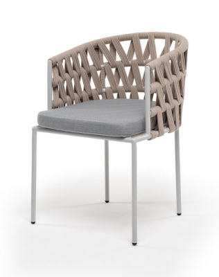 "Диего" стул плетеный из роупа, каркас из стали светло-серый (RAL7035) муар, роуп бежевый круглый, ткань светло-серая "Диего" стул плетеный из роупа, каркас из стали светло-серый (RAL7035) муар, роуп бежевый круглый, ткань светло-серая