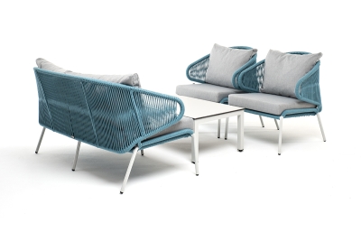 "Милан" лаунж-зона 4-местная плетеная из роупа (веревки), каркас алюминиевый светло-серый, роуп бирюзовый