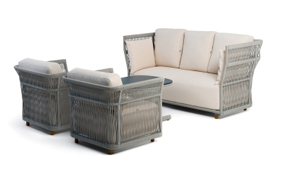 "Лугано" лаунж-зона 5-местная плетеная из роупа (веревки), каркас алюминиевый светло-серый, роуп серый меланж