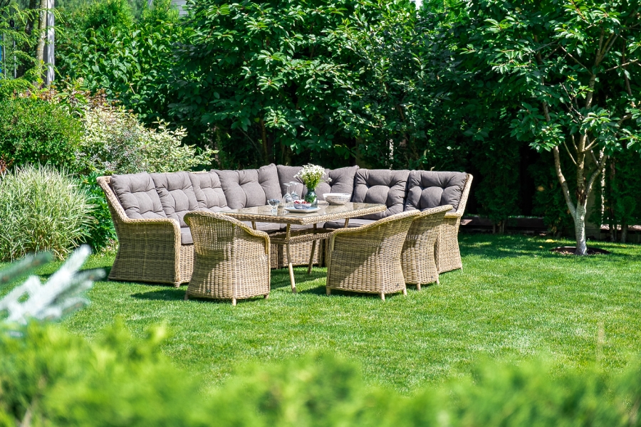 Базелла обеденная группа из искусственного ротанга, цвет соломенный - фото 9