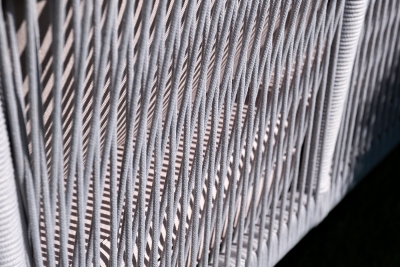 "Канны" диван 2-местный плетеный из роупа, каркас алюминий белый муар, роуп светло-серый круглый, ткань серая 017 "Канны" диван 2-местный плетеный из роупа, каркас алюминий белый муар, роуп светло-серый круглый, ткань серая 017