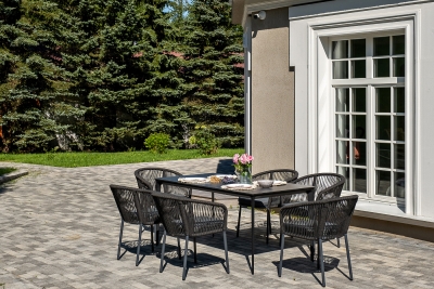 "Малага" обеденная группа на 6 персон со стульями "Марсель", каркас темно-серый, роуп темно-серый "Малага" обеденная группа на 6 персон со стульями "Марсель", каркас темно-серый, роуп темно-серый