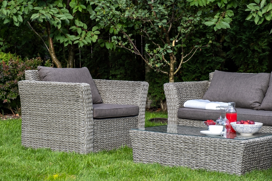 Капучино сингл лаунж-зона из искусственного ротанга (гиацинт), цвет серый - фото 3