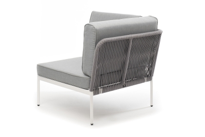 "Канны" угловой модуль плетеный из роупа, каркас алюминий белый шагрень, роуп светло-серый круглый, ткань светло-серая "Канны" угловой модуль плетеный из роупа, каркас алюминий белый шагрень, роуп светло-серый круглый, ткань светло-серая