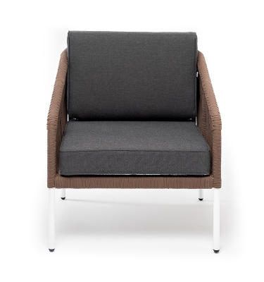 "Канны" кресло плетеное из роупа, каркас алюминий белый, роуп коричневый круглый, ткань серая "Канны" кресло плетеное из роупа, каркас алюминий белый, роуп коричневый круглый, ткань серая