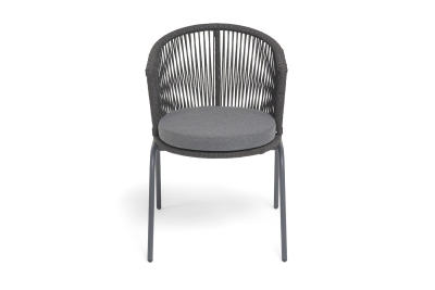 "Люксембург" стул плетеный из роупа, каркас из стали темно-серый (RAL7024) муар, роуп темно-серый круглый, ткань темно-серая 027