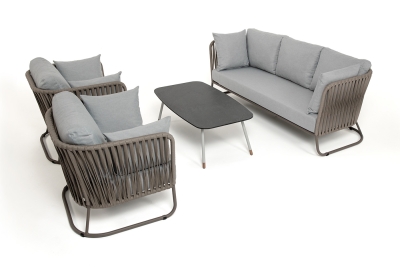 "Багамы" лаунж-зона 5-местная плетеная из роупа (веревки), каркас алюминиевый бежево-серый, роуп серо-коричневый