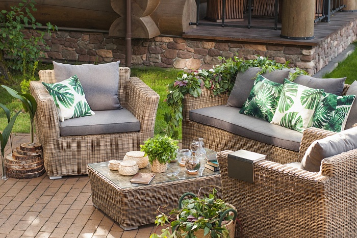 Капучино лаунж-зона из искусственного ротанга, цвет соломенный - фото 2