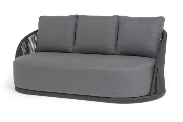 "Монтелла" диван 3-местный плетеный из роупа, каркас алюминий темно-серый (RAL7024) муар, роуп темно-серый круглый, ткань темно-серая 027