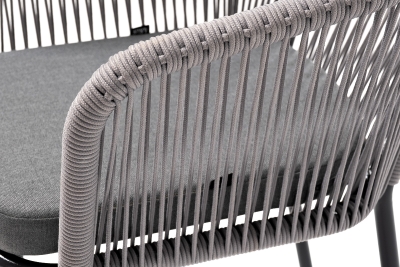 "Марсель" стул плетеный из роупа, каркас алюминий темно-серый (RAL7024) муар, роуп светло-серый круглый, ткань светло-серая "Марсель" стул плетеный из роупа, каркас алюминий темно-серый (RAL7024) муар, роуп светло-серый круглый, ткань светло-серая