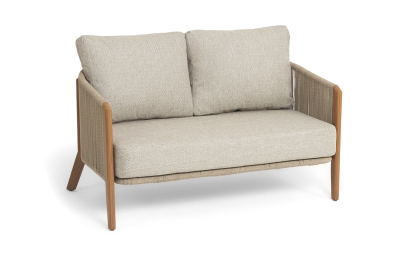"Куршевель" диван 2-местный плетеный из роупа, каркас алюминий под дерево, цвет светло-бежевый