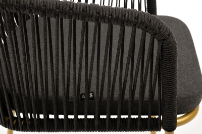 "Марсель" стул плетеный из роупа, каркас из стали золотой глянец, роуп темно-серый круглый, ткань серая "Марсель" стул плетеный из роупа, каркас из стали золотой глянец, роуп темно-серый круглый, ткань серая