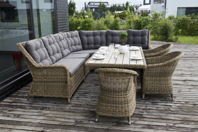 "Бергамо" обеденная группа угловая из искусственного ротанга, цвет соломенный "Бергамо" обеденная группа угловая из искусственного ротанга, цвет соломенный