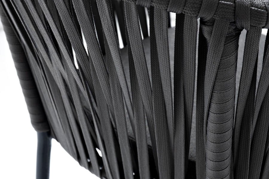 Бордо стул барный плетеный из роупа, каркас из стали темно-серый (RAL7024) муар, роуп серый 15мм, ткань темно-серая 027 - фото 7