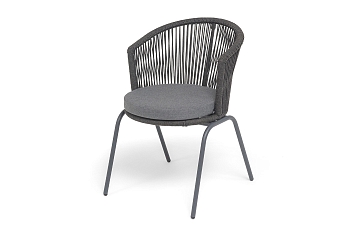 "Люксембург" стул плетеный из роупа, каркас из стали темно-серый (RAL7024) муар, роуп темно-серый круглый, ткань темно-серая 027