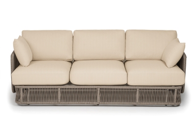 "Альбано" диван 3-местный плетеный из роупа, каркас алюминий светло-серый (RAL7035) муар, роуп серый меланж круглый, ткань Mossle светло-бежевая