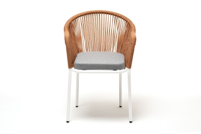 "Лион" стул плетеный из роупа, каркас из стали светло-серый (RAL7035) муар, роуп оранжевый меланж круглый, ткань светло-серая "Лион" стул плетеный из роупа, каркас из стали светло-серый (RAL7035) муар, роуп оранжевый меланж круглый, ткань светло-серая