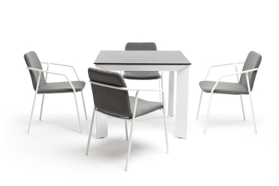 "Венето" обеденная группа на 4 персоны со стульями "Марокко", каркас белый, роуп серый "Венето" обеденная группа на 4 персоны со стульями "Марокко", каркас белый, роуп серый