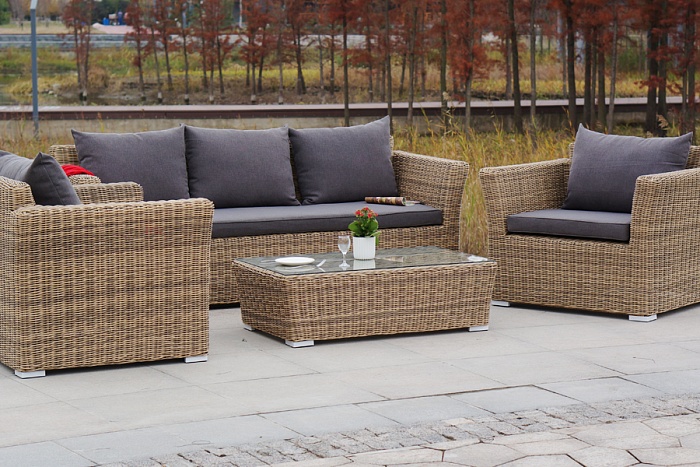 Капучино лаунж-зона из искусственного ротанга, цвет соломенный - фото 6