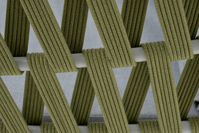 Диего кресло плетеное из роупа, каркас алюминий светло-серый (RAL7035) муар, роуп салатовый меланж круглый, ткань светло-серая - фото 7