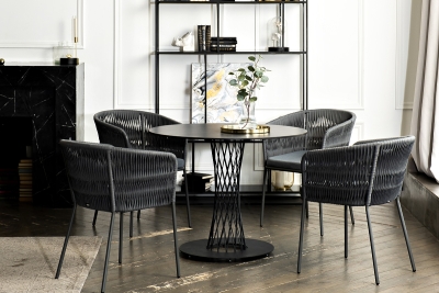 "Диего" обеденная группа на 4 персоны со стульями "Бордо" плетения колос, столешница "серый гранит"