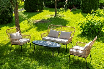 "Версаль" лаунж-зона из искусственного ротанга на 4 персоны, цвет соломенный