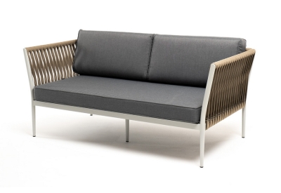 "Касабланка" диван 2-местный плетеный из роупа, каркас алюминий светло-серый (RAL7035) муар, роуп серо-коричневый 23мм, ткань серая 017 "Касабланка" диван 2-местный плетеный из роупа, каркас алюминий светло-серый (RAL7035) муар, роуп серо-коричневый 23мм, ткань серая 017