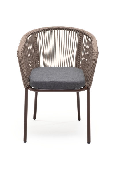 Марсель стул плетеный из роупа, каркас алюминий коричневый (RAL8016) муар, роуп коричневый круглый, ткань темно-серая 027 - фото 2