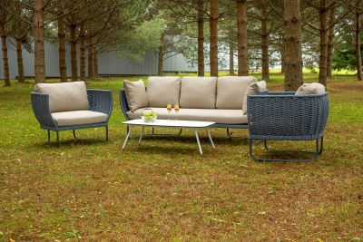 "Фиджи" лаунж-зона 5-местная плетеная из роупа (веревки), каркас алюминиевый темно-серый, роуп синий (KT18-014)