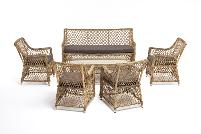 "Асти" лаунж-зона из искусственного ротанга на 6 персоны, цвет соломенный