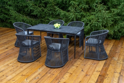 "Романо" обеденная группа на 6 персон, каркас темно-серый, роуп темно-серый