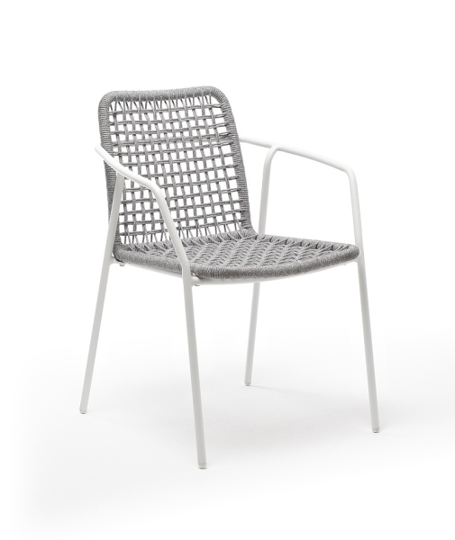 Тунис стул плетенный из роупа, каркас алюминий белый, роуп светло-серый - фото 3