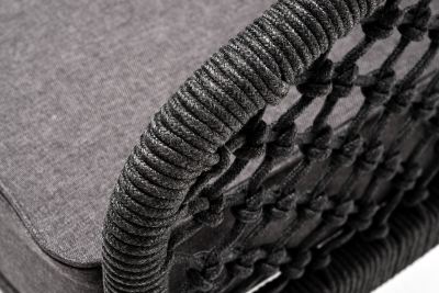 "Канны" кресло плетеное из роупа (узелки), каркас алюминий темно-серый (RAL7024) муар, роуп темно-серый круглый, ткань темно-серая 027 "Канны" кресло плетеное из роупа (узелки), каркас алюминий темно-серый (RAL7024) муар, роуп темно-серый круглый, ткань темно-серая 027