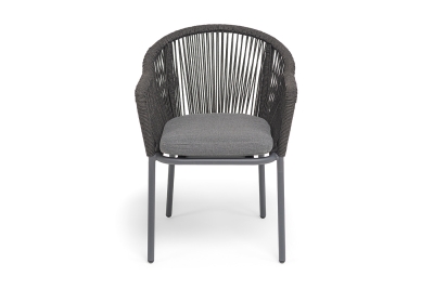 "Лион" стул плетеный из роупа, каркас из стали темно-серый (RAL7024) муар, роуп темно-серый круглый, ткань темно-серая 027