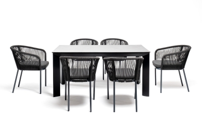 "Венето" обеденная группа на 6 персон со стульями "Марсель", каркас темно-серый, роуп темно-серый