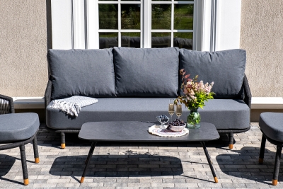 "Верона" лаунж-зона 5-местная плетеная из роупа (веревки), каркас алюминиевый темно-серый, роуп темно-серый