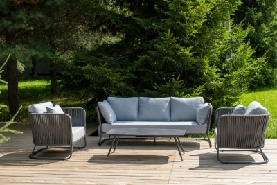 "Багамы" лаунж-зона 5-местная плетеная из роупа (веревки), каркас алюминиевый темно-серый, роуп серый "Багамы" лаунж-зона 5-местная плетеная из роупа (веревки), каркас алюминиевый темно-серый, роуп серый