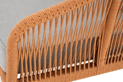 "Канны" диван 2-местный плетеный из роупа, каркас алюминий светло-серый (RAL7035) муар, роуп оранжевый меланж круглый, ткань светло-серая "Канны" диван 2-местный плетеный из роупа, каркас алюминий светло-серый (RAL7035) муар, роуп оранжевый меланж круглый, ткань светло-серая