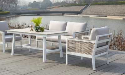 "Сан Ремо" кресло плетеное из роупа садовое, каркас алюминий белый, роуп бежевый, ткань бежевая "Сан Ремо" кресло плетеное из роупа садовое, каркас алюминий белый, роуп бежевый, ткань бежевая