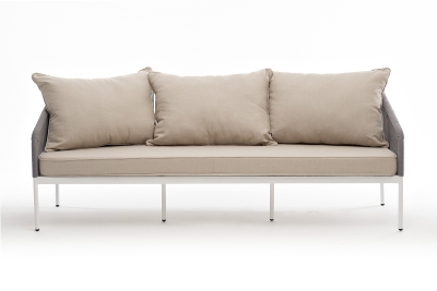 "Канны" диван 3-местный плетеный из роупа, каркас алюминий белый муар, роуп светло-серый круглый, ткань бежевая 15052 "Канны" диван 3-местный плетеный из роупа, каркас алюминий белый муар, роуп светло-серый круглый, ткань бежевая 15052