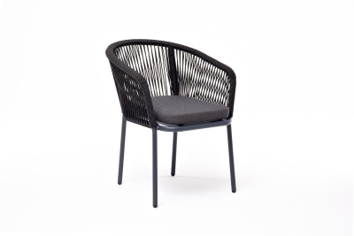 "Марсель" стул плетеный из роупа, каркас алюминий темно-серый (RAL7024) муар, роуп темно-серый круглый, ткань темно-серая 027