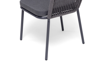 "Марсель" стул плетеный из роупа, каркас алюминий темно-серый (RAL7024) шагрень, роуп серый круглый, ткань темно-серая 027