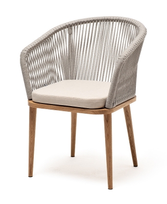 "Марсель" стул плетеный из роупа, основание дуб, роуп серый меланж круглый, ткань бежевая 052