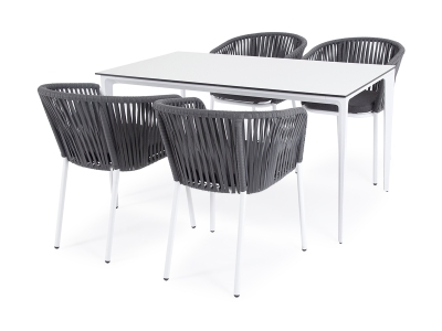 "Малага" обеденная группа на 4 персоны со стульями "Бордо", каркас белый, роуп серый "Малага" обеденная группа на 4 персоны со стульями "Бордо", каркас белый, роуп серый